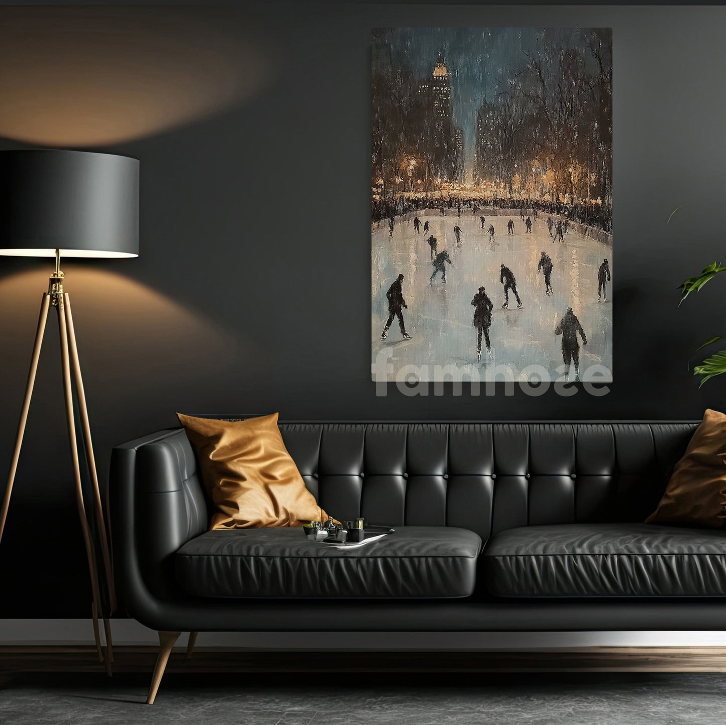 Ice Skating Canvas Painting, Winter Nights On Ice Wall Art Decor, Poster Gift For Ice Skating Lovers