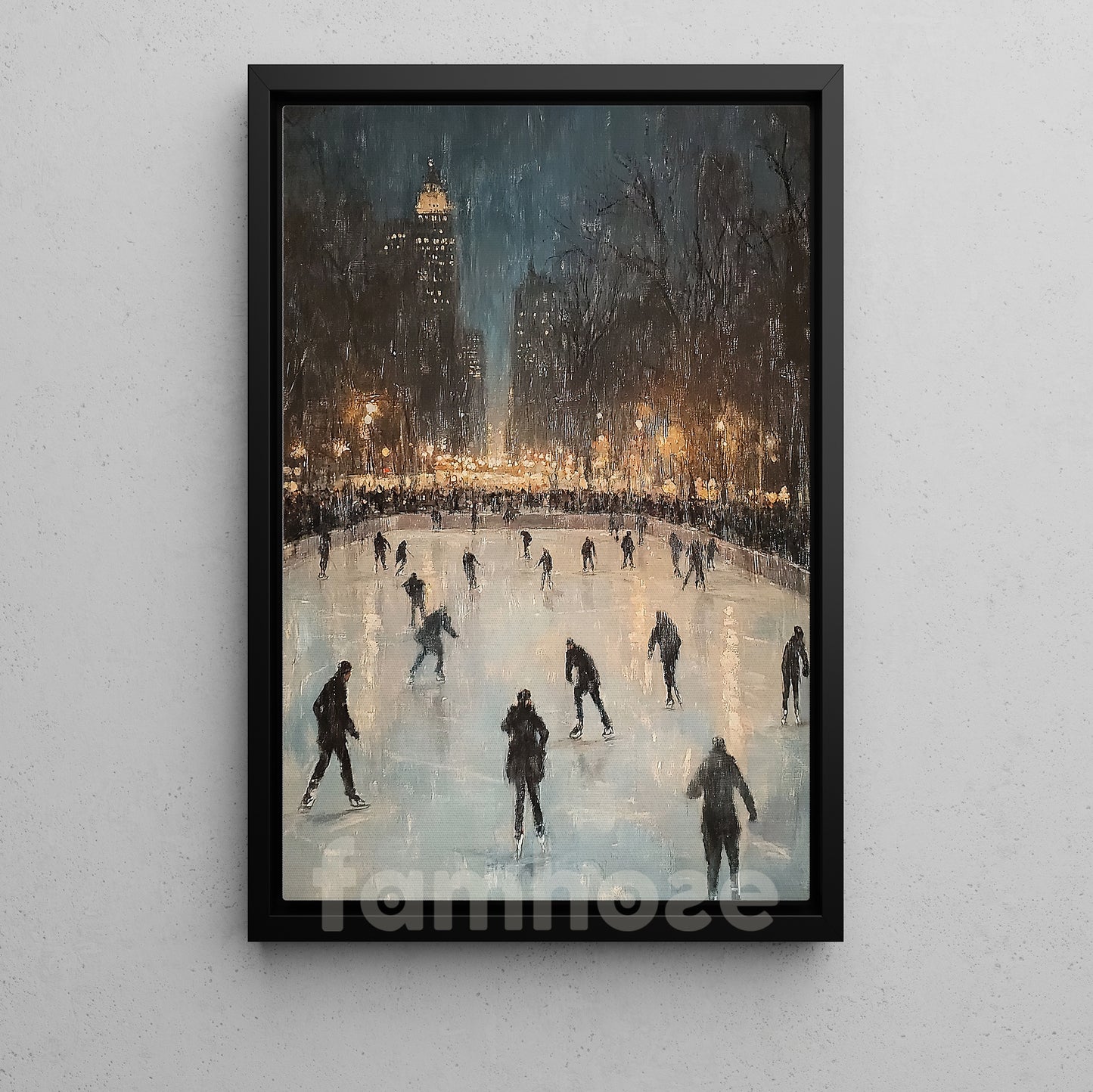 Ice Skating Canvas Painting, Winter Nights On Ice Wall Art Decor, Poster Gift For Ice Skating Lovers