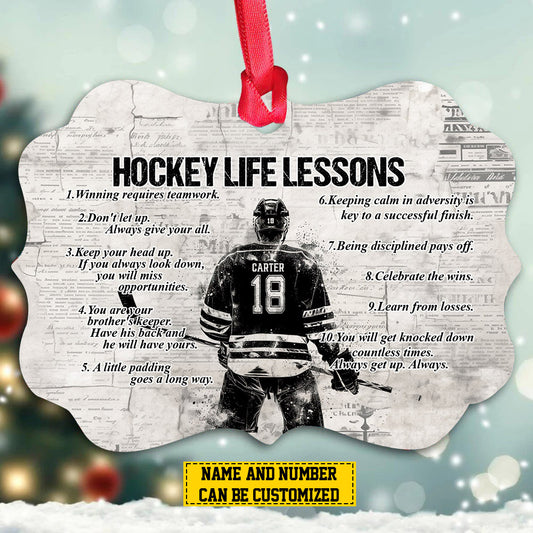 Personalized Hockey Boy Christmas Ornament, Learn From Losses, Xmas Aluminum Ornament Gift For Hockey Lovers