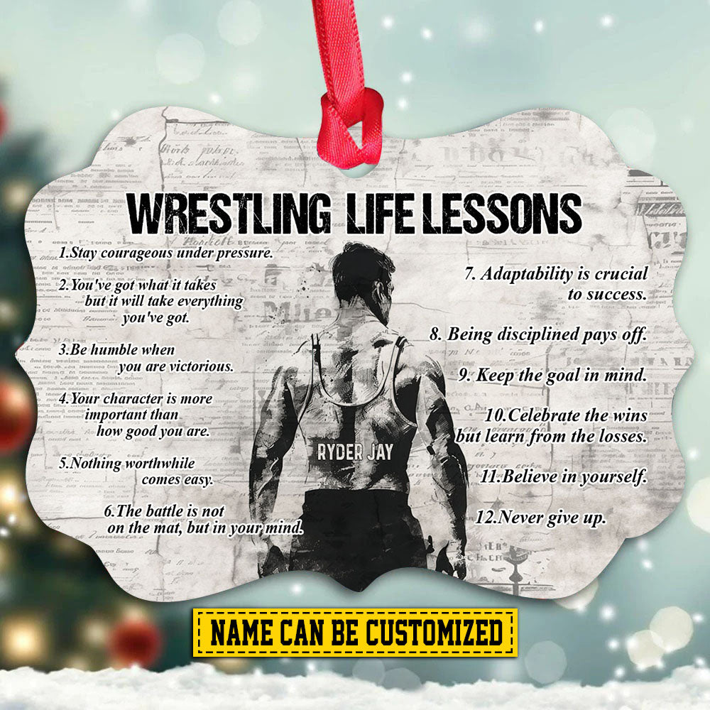 Personalized Motivational Wrestling Boy Christmas Ornament, Wrestling Life Lessons, Xmas Aluminum Ornament Gift For Wrestling Lovers