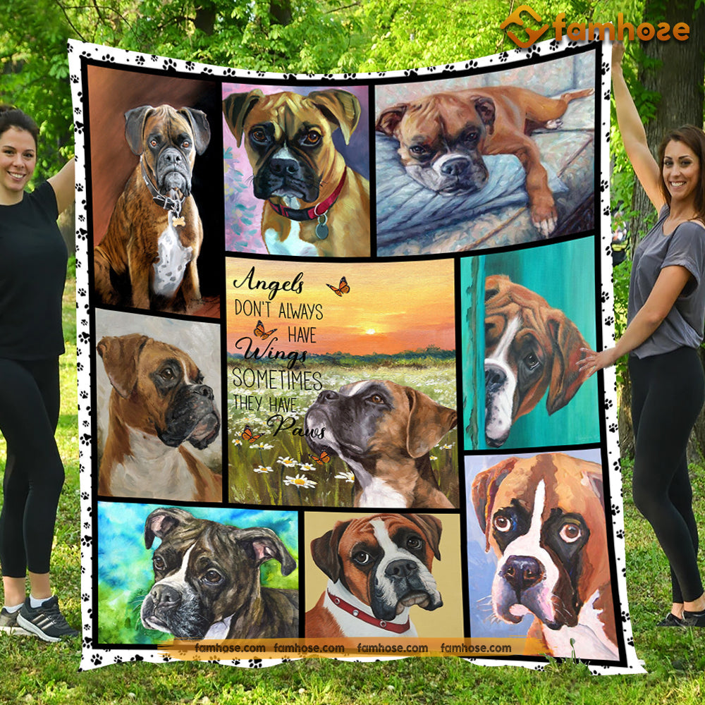 Dog Blanket, Angels Don't Always Have Wings Sometimes They Have Paws Boxer Fleece Blanket - Sherpa Blanket Gift For Dog Lovers, Dog Owners