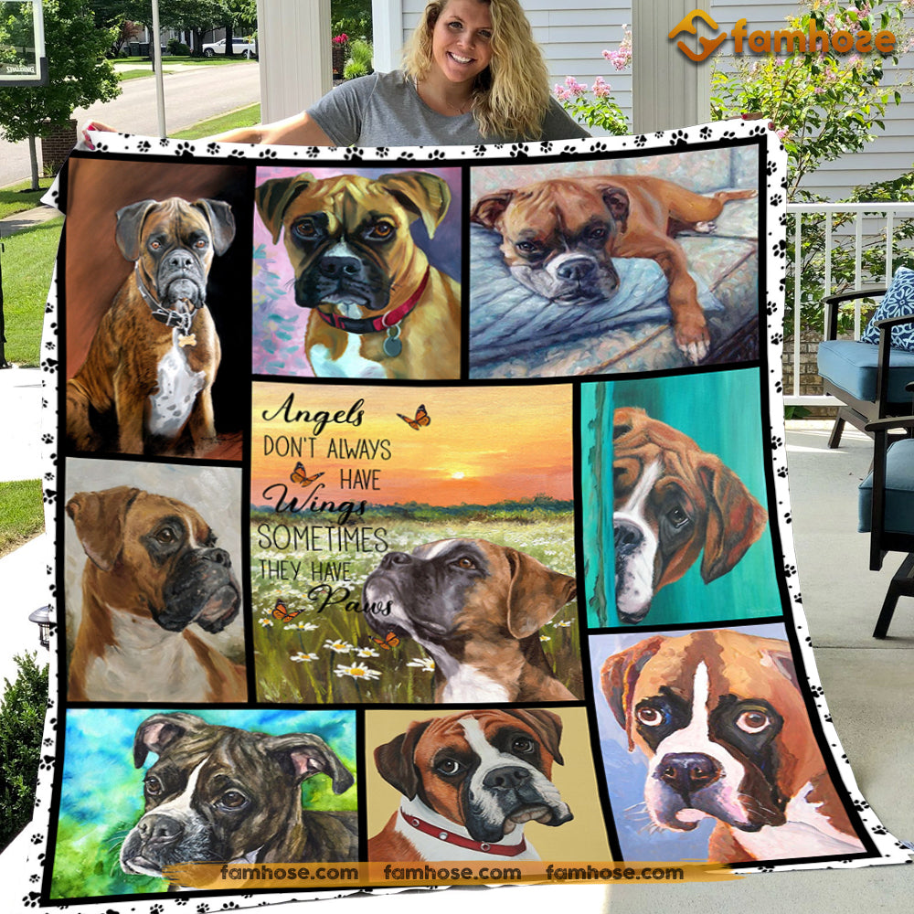 Dog Blanket, Angels Don't Always Have Wings Sometimes They Have Paws Boxer Fleece Blanket - Sherpa Blanket Gift For Dog Lovers, Dog Owners