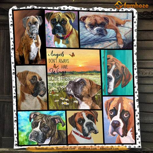 Dog Blanket, Angels Don't Always Have Wings Sometimes They Have Paws Boxer Fleece Blanket - Sherpa Blanket Gift For Dog Lovers, Dog Owners