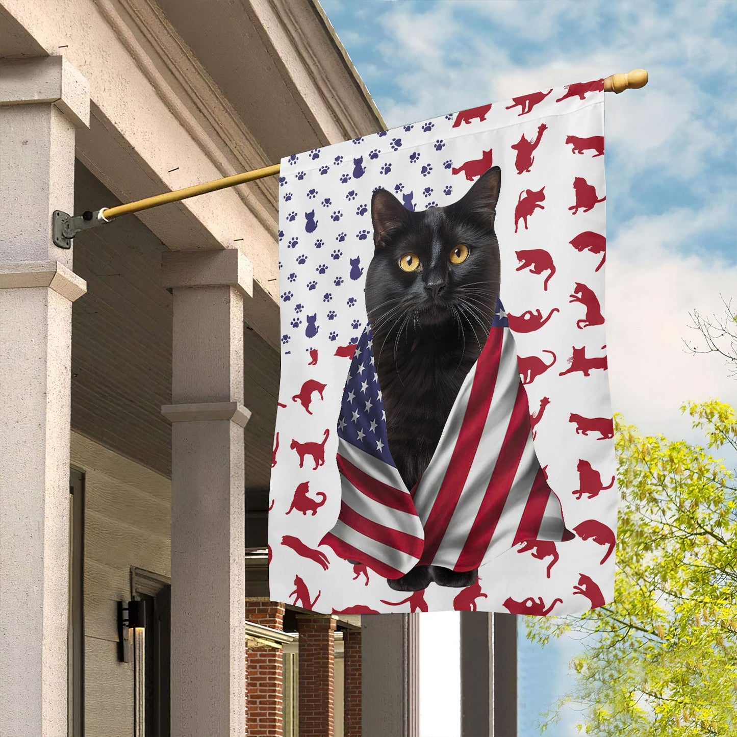 Cat American Flag, Black Cat With Beautiful Eyes USA Flag July 4th Gift For Cat Lovers, Cat Owners