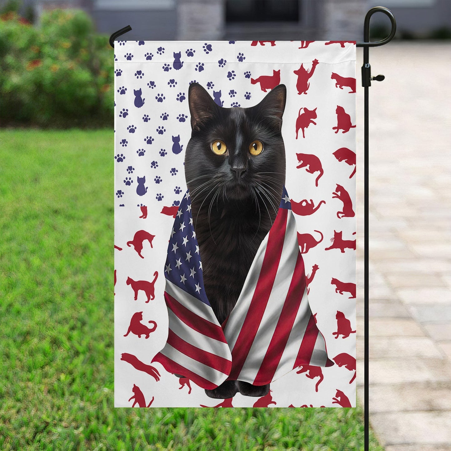 Cat American Flag, Black Cat With Beautiful Eyes USA Flag July 4th Gift For Cat Lovers, Cat Owners