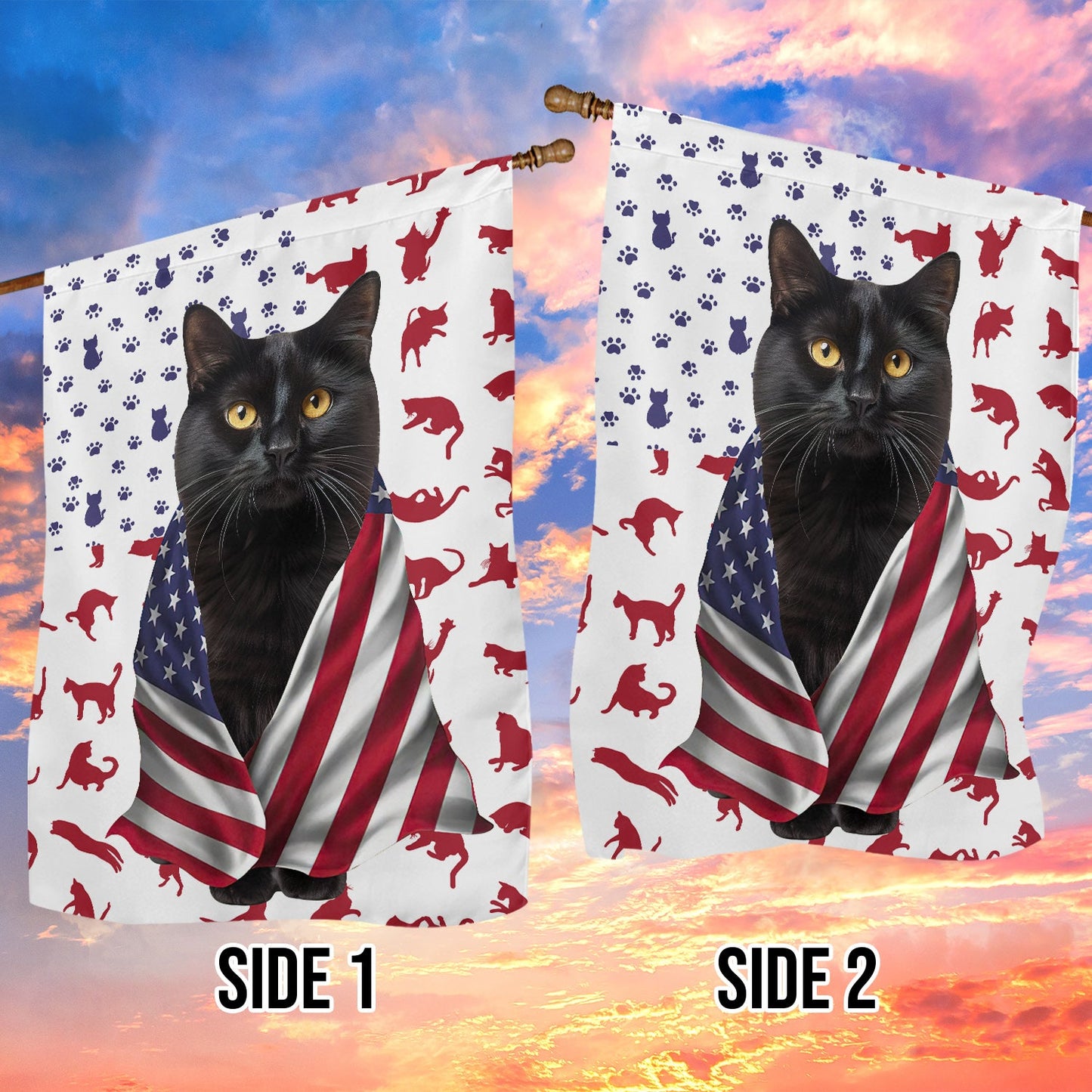 Cat American Flag, Black Cat With Beautiful Eyes USA Flag July 4th Gift For Cat Lovers, Cat Owners