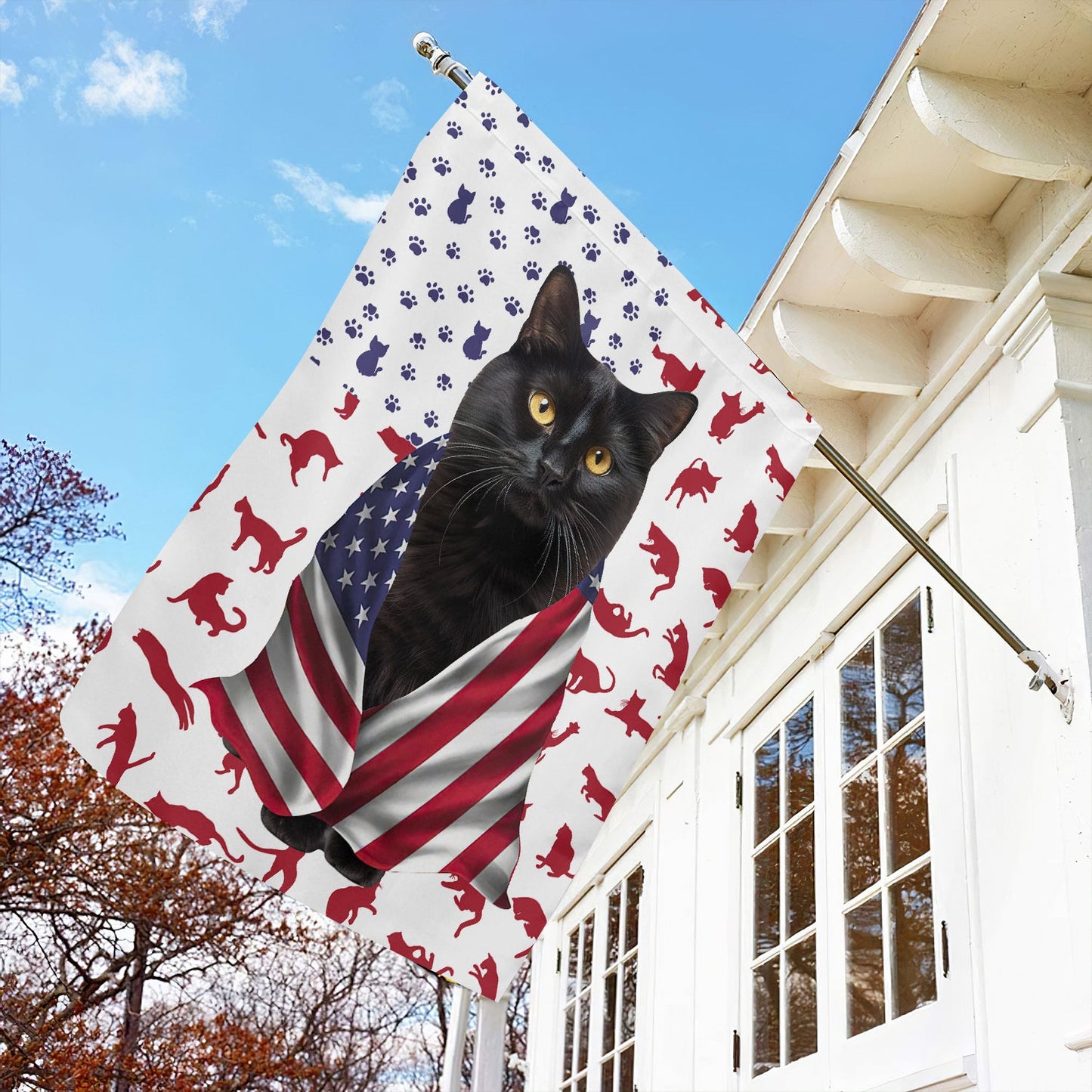 Cat American Flag, Black Cat With Beautiful Eyes USA Flag July 4th Gift For Cat Lovers, Cat Owners