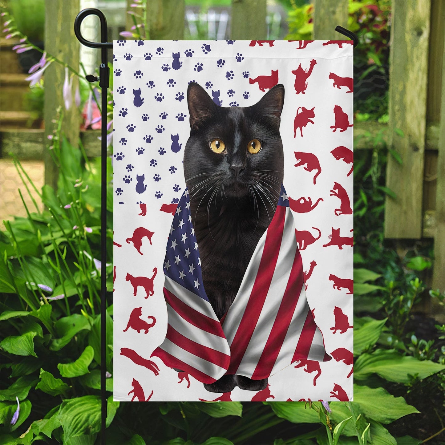 Cat American Flag, Black Cat With Beautiful Eyes USA Flag July 4th Gift For Cat Lovers, Cat Owners