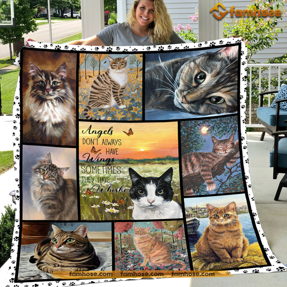 Cat Blanket, Angels Don't Always Have Wings Sometimes They Have Whiskers Fleece Blanket - Sherpa Blanket Gift For Cat Lover, Cat Owners