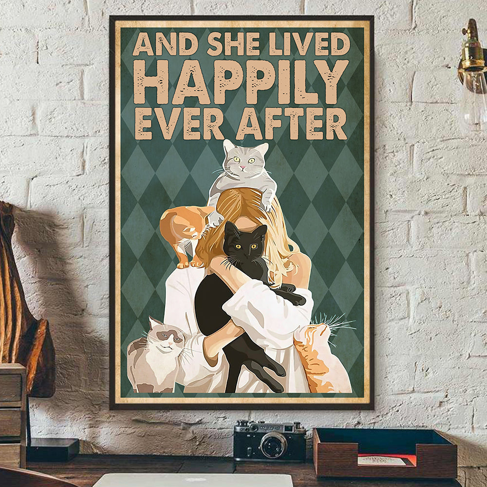 Cat Poster & Canvas, And She Lived Happily Ever After, Gift For Cat Lovers, Cat Owners