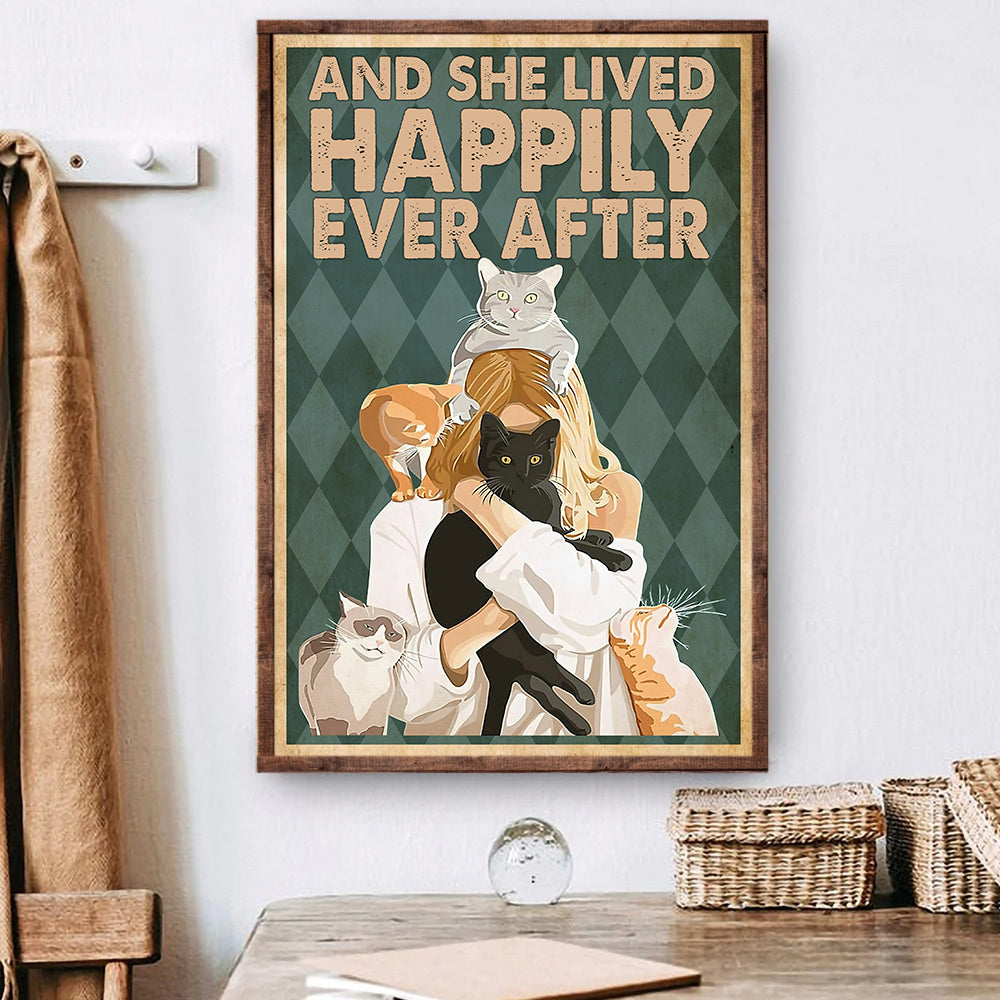 Cat Poster & Canvas, And She Lived Happily Ever After, Gift For Cat Lovers, Cat Owners