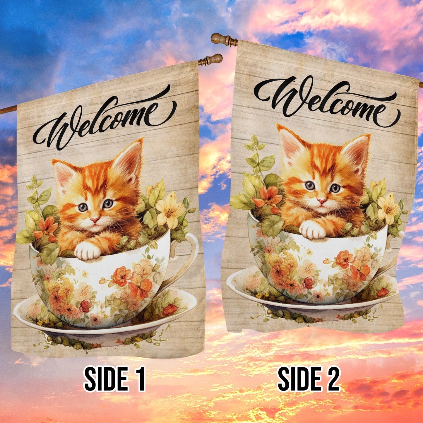 Cute Cat Flag, Welcome To My Garden, Gift For Cat Lovers, Cat Owners, Garden Lovers