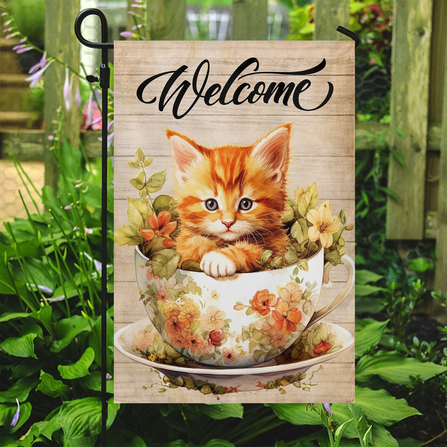 Cute Cat Flag, Welcome To My Garden, Gift For Cat Lovers, Cat Owners, Garden Lovers