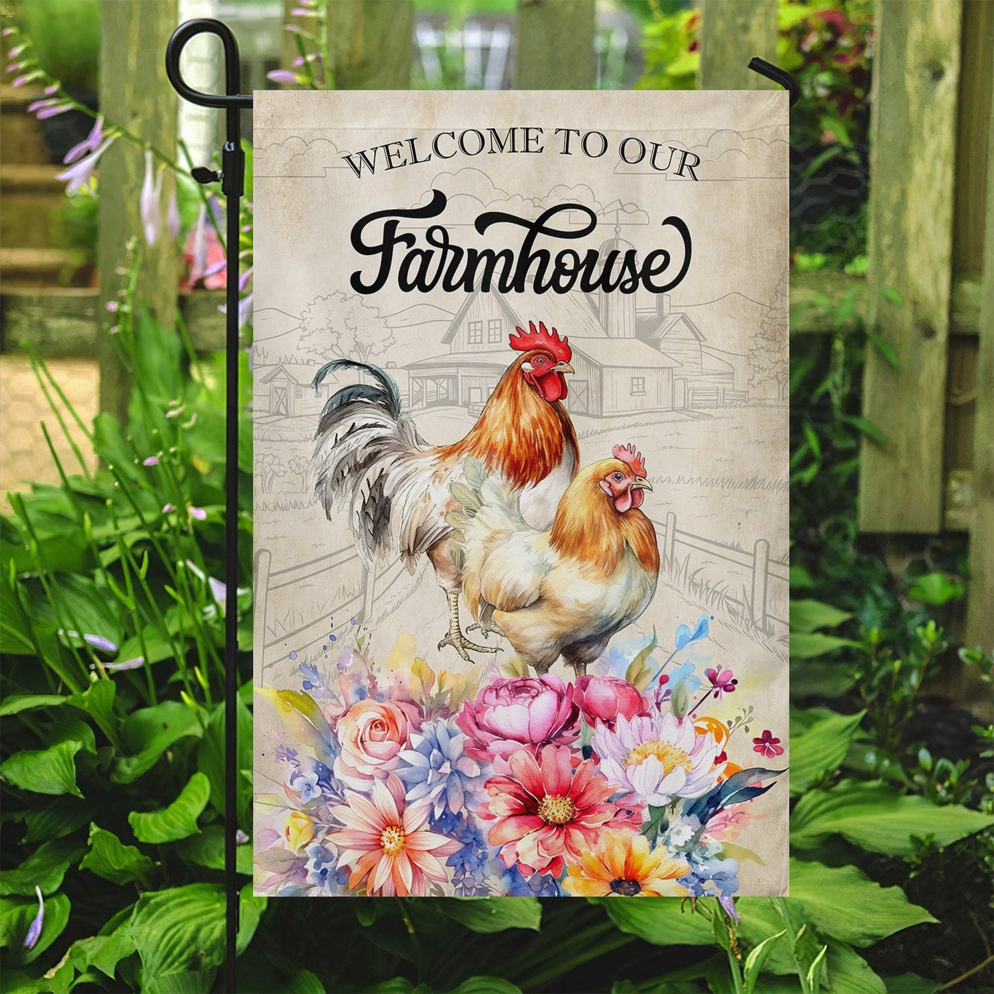 Chicken Flag, Welcome To Our Farmhouse, Gift For Chicken Lovers, Garden Flag, Farmers