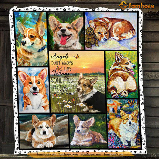 Dog Blanket, Angels Don't Always Have Wings Sometimes They Have Paws Corgi Fleece Blanket - Sherpa Blanket Gift For Dog Lovers, Dog Owners