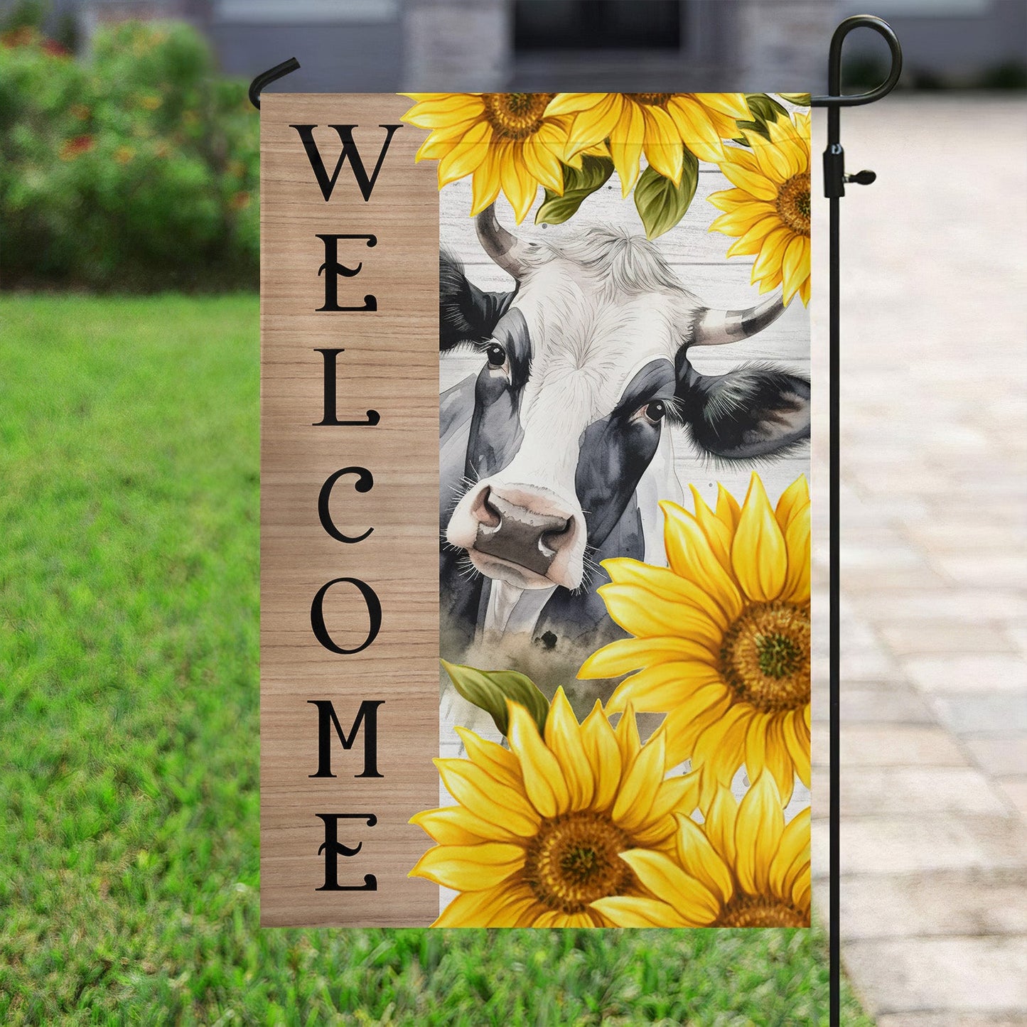 Cool Cow Flag, Welcome To My House Cow With Sunflower, Gift For Cow Lovers, Farmers, Garden Lovers