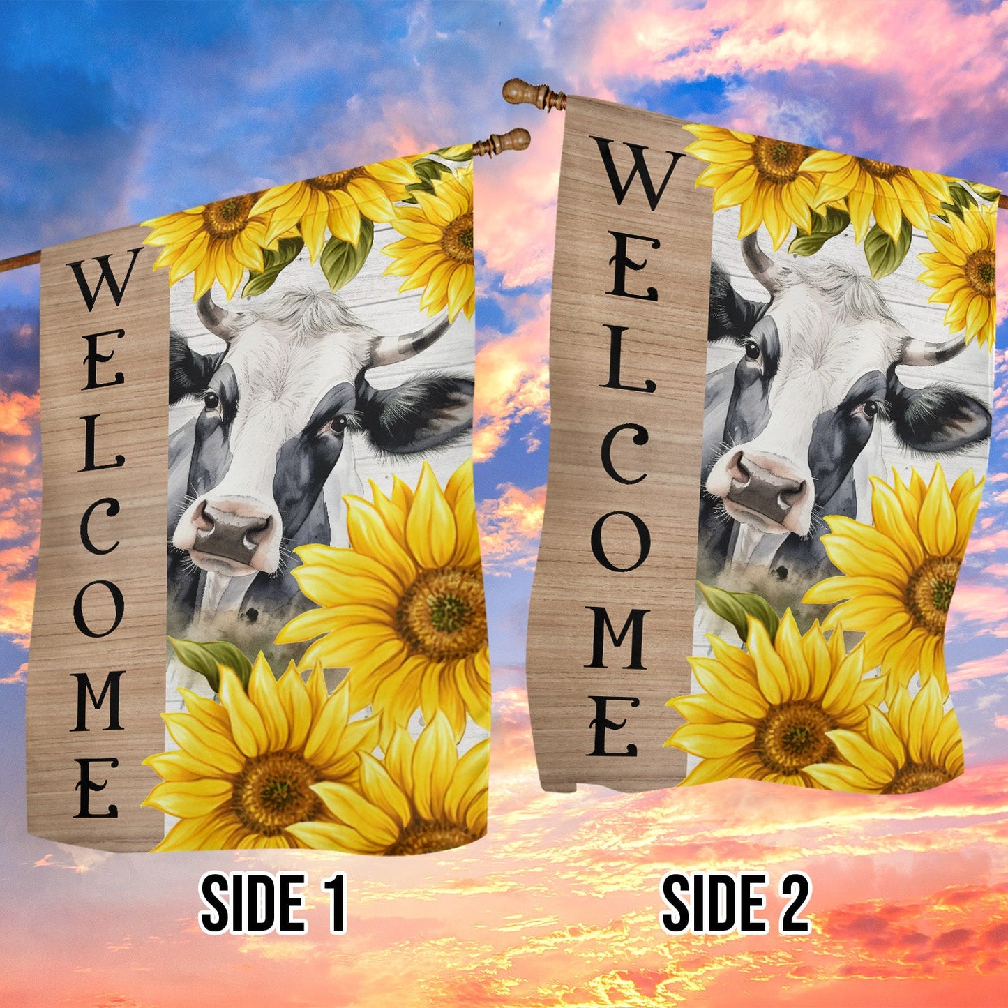 Cool Cow Flag, Welcome To My House Cow With Sunflower, Gift For Cow Lovers, Farmers, Garden Lovers