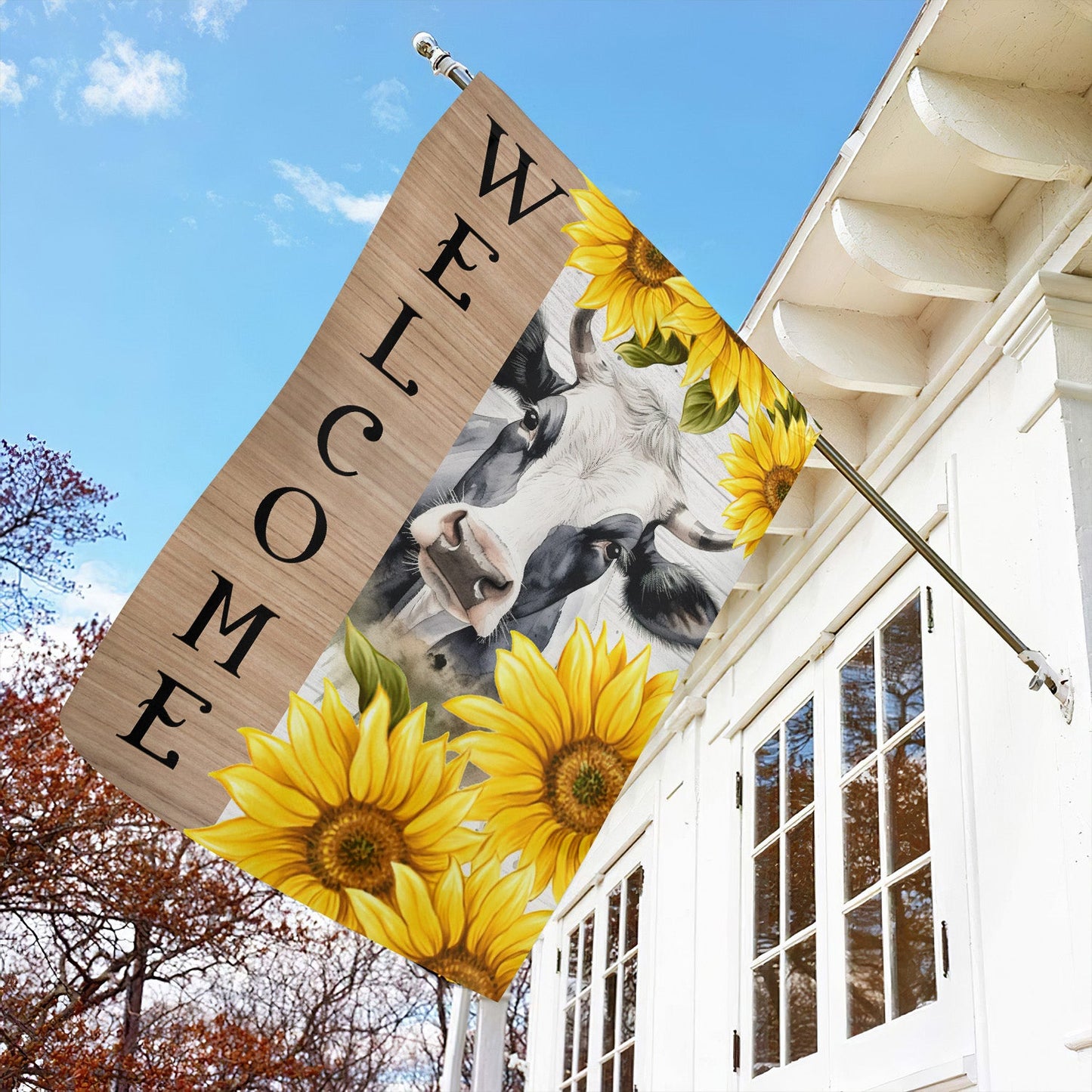 Cool Cow Flag, Welcome To My House Cow With Sunflower, Gift For Cow Lovers, Farmers, Garden Lovers