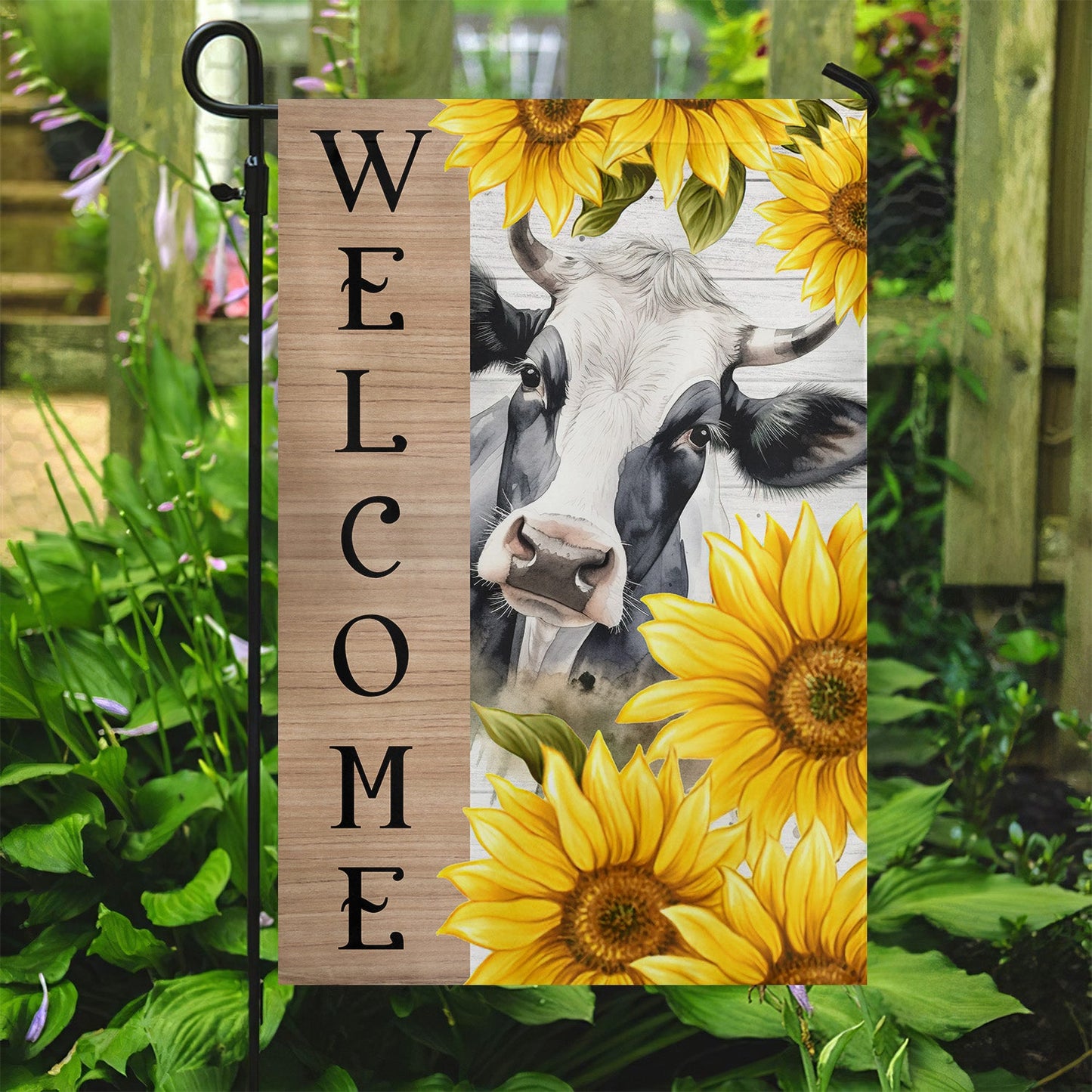 Cool Cow Flag, Welcome To My House Cow With Sunflower, Gift For Cow Lovers, Farmers, Garden Lovers