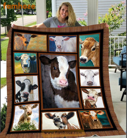 Cute Cow Blanket, Cow Fleece Blanket - Sherpa Blanket Gift For Cow Lover
