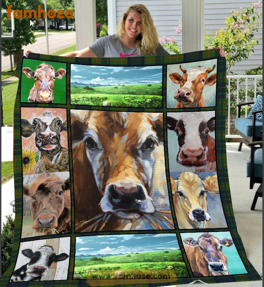 Cute Cow Blanket, Cow In Field Fleece Blanket - Sherpa Blanket Gift For Cow Lover