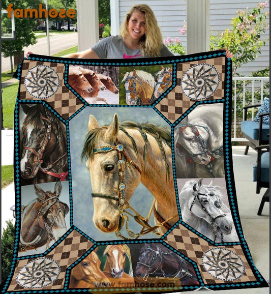 Cute Horse Blanket, Horse Lover Gift, Horse Fleece Blanket - Sherpa Blanket Gift For Horse Lover