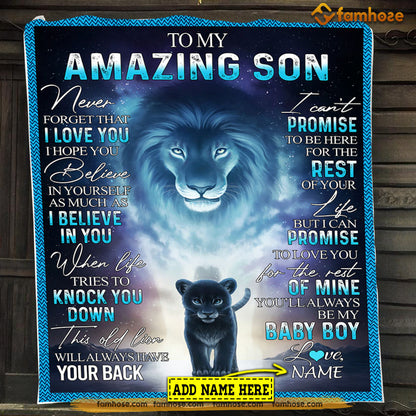 Personalized Lion Blanket, To My Amazing Son I Hope You Believe in Yourself Fleece Blanket - Sherpa Blanket Father's Day Gift For Son From Dad