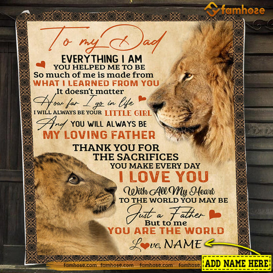 Personalized Lion Blanket, To My Dad I Love You With All My Heart Fleece Blanket - Sherpa Blanket Father's Day Gift For Dad From Daughter