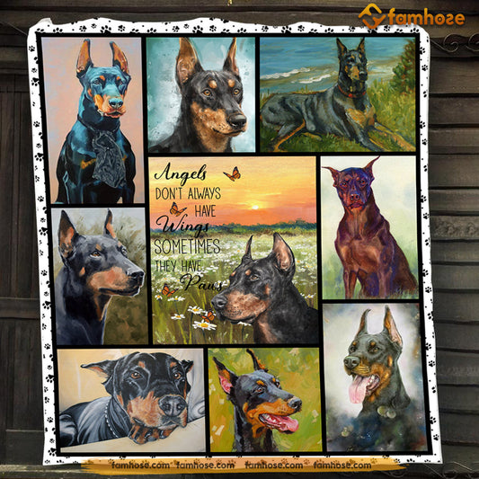 Dog Blanket, Angels Don't Always Have Wings Sometimes They Have Paws Doberman Pinscher Fleece Blanket - Sherpa Blanket Gift For Dog Lovers, Dog Owners