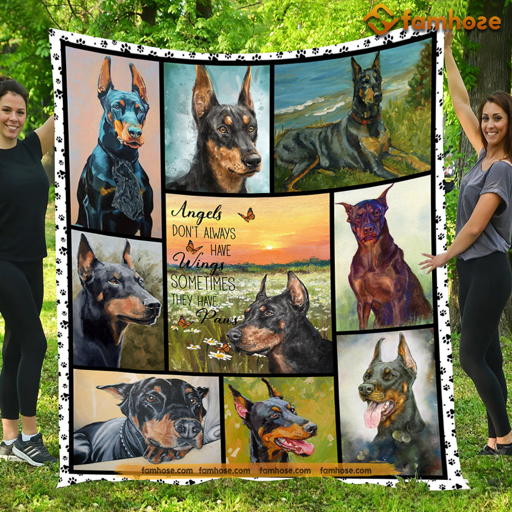 Dog Blanket, Angels Don't Always Have Wings Sometimes They Have Paws Doberman Pinscher Fleece Blanket - Sherpa Blanket Gift For Dog Lovers, Dog Owners