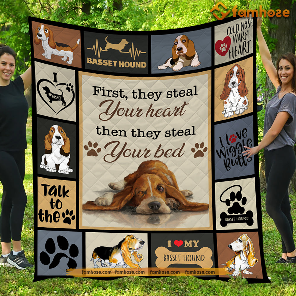 Funny Dog Blanket, First They Steal Your Heart Then They Steal Your Bed Fleece Blanket - Sherpa Blanket Gift For Dog Lovers, Dog Owners