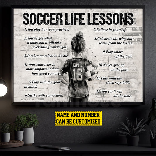 Personalized Soccer Girl Canvas Painting For Kids - Inspiring Quotes Life Lessons Poster Gift For Young Soccer Fans