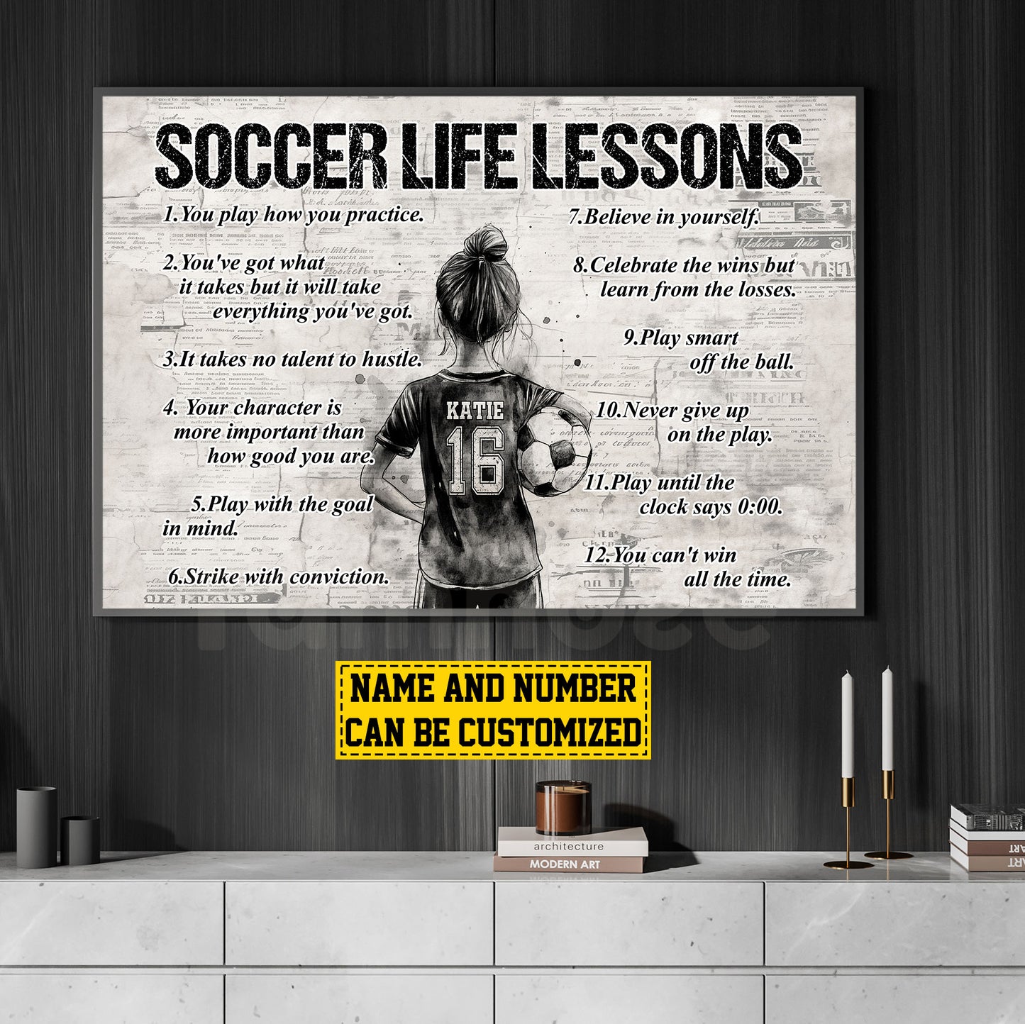 Personalized Soccer Girl Canvas Painting For Kids - Inspiring Quotes Life Lessons Poster Gift For Young Soccer Fans