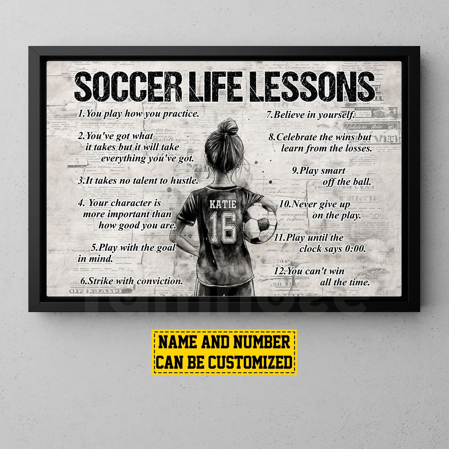 Personalized Soccer Girl Canvas Painting For Kids - Inspiring Quotes Life Lessons Poster Gift For Young Soccer Fans