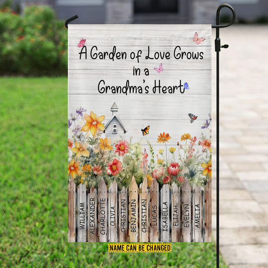 Personalized Garden Flag, A Garden Of Love Grows In A Grandma's Heart, Gift For Grandma, Garden Flag
