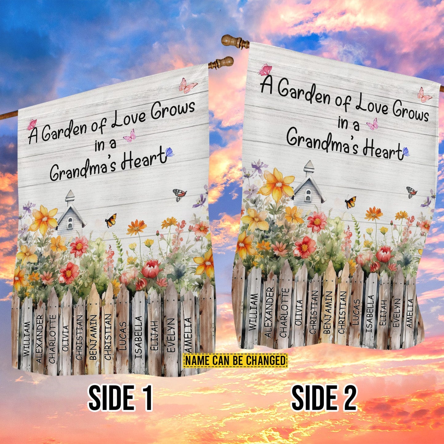 Personalized Garden Flag, A Garden Of Love Grows In A Grandma's Heart, Gift For Grandma, Garden Flag