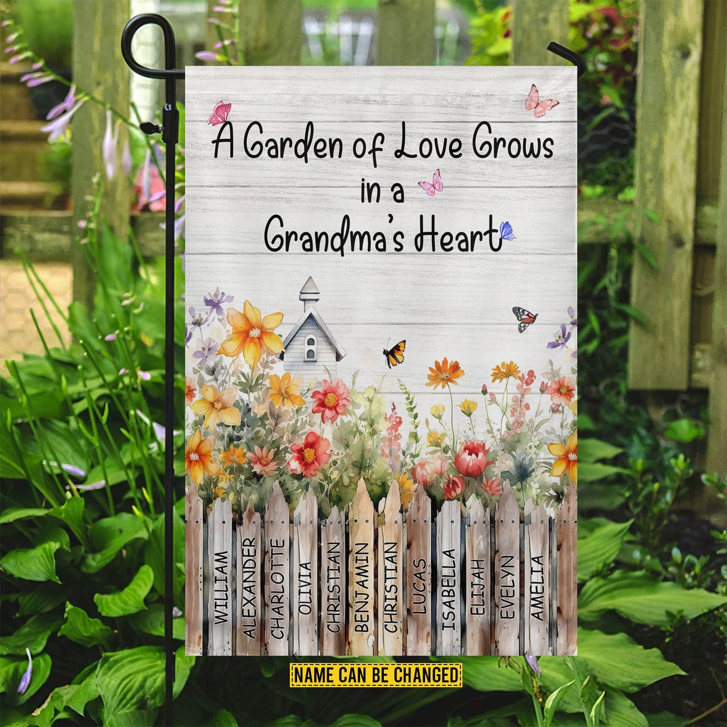 Personalized Garden Flag, A Garden Of Love Grows In A Grandma's Heart, Gift For Grandma, Garden Flag