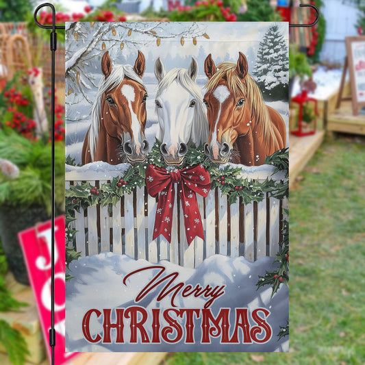Christmas Horse Garden & House Flag, Merry Christmas Yard Flag, Xmas Gift For Horse Lovers