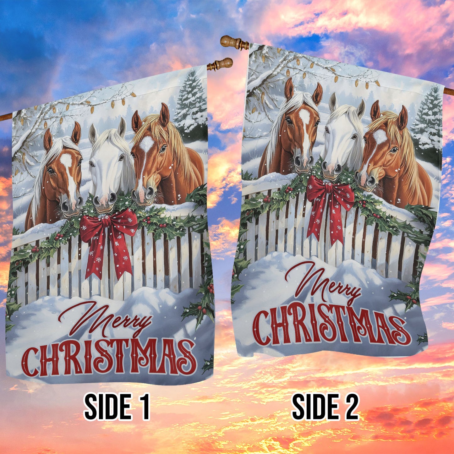 Christmas Horse Garden & House Flag, Merry Christmas Yard Flag, Xmas Gift For Horse Lovers