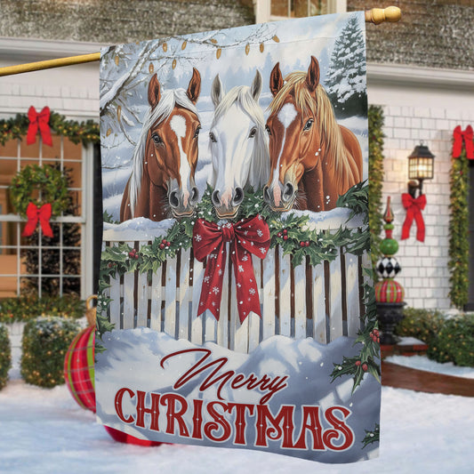 Christmas Horse Garden & House Flag, Merry Christmas Yard Flag, Xmas Gift For Horse Lovers