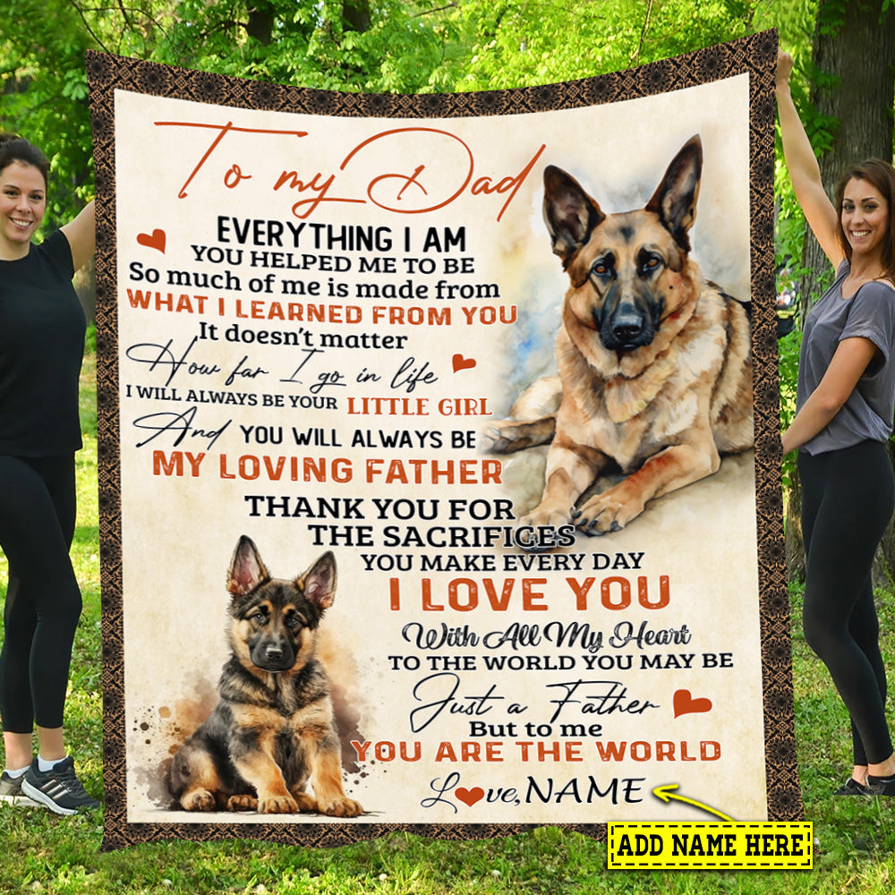 Personalized Dog Blanket Gift For Dad From Daughter & Son, German Shepherd To My Dad Love You With All My Heart Fleece Blanket - Sherpa Blanket Gift For Dog Lovers, Father's Day Gift