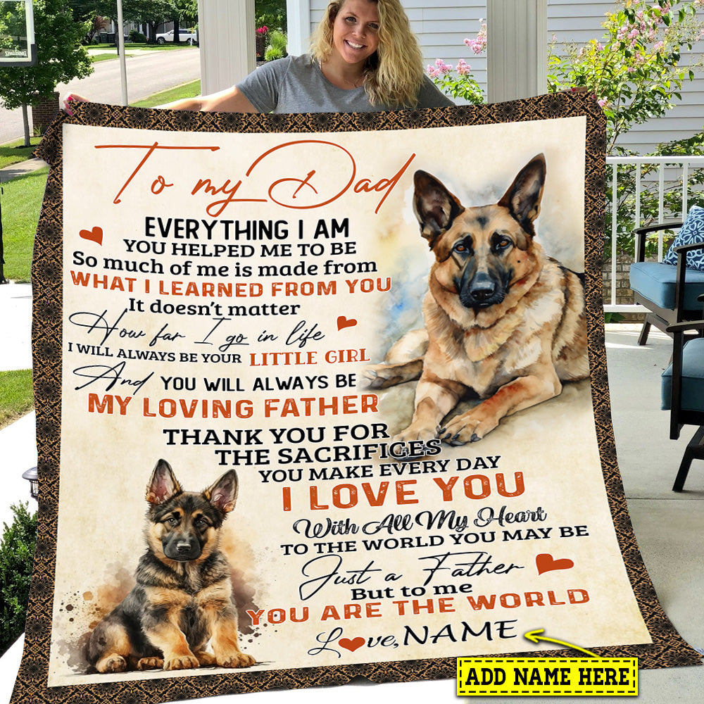 Personalized Dog Blanket Gift For Dad From Daughter & Son, German Shepherd To My Dad Love You With All My Heart Fleece Blanket - Sherpa Blanket Gift For Dog Lovers, Father's Day Gift