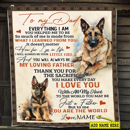 Personalized Dog Blanket Gift For Dad From Daughter & Son, German Shepherd To My Dad Love You With All My Heart Fleece Blanket - Sherpa Blanket Gift For Dog Lovers, Father's Day Gift