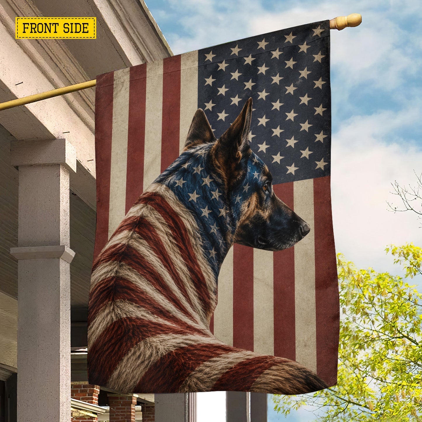 July 4th German Shepherd Dog USA Garden Flag & House Flag, Freedom Stands Guard German Shepherd Dog Outdoor Decor, Independence Day Yard Flag Gift For German Shepherd Lover