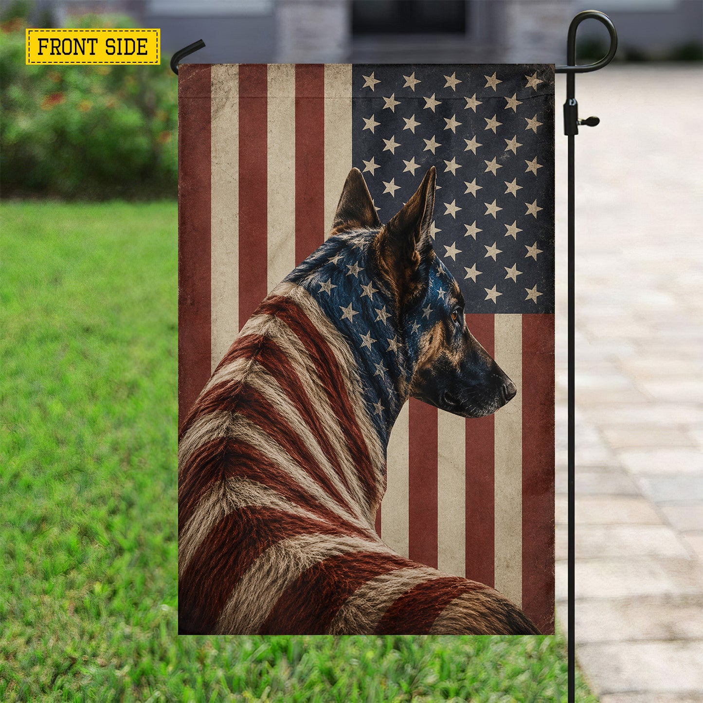 July 4th German Shepherd Dog USA Garden Flag & House Flag, Freedom Stands Guard German Shepherd Dog Outdoor Decor, Independence Day Yard Flag Gift For German Shepherd Lover