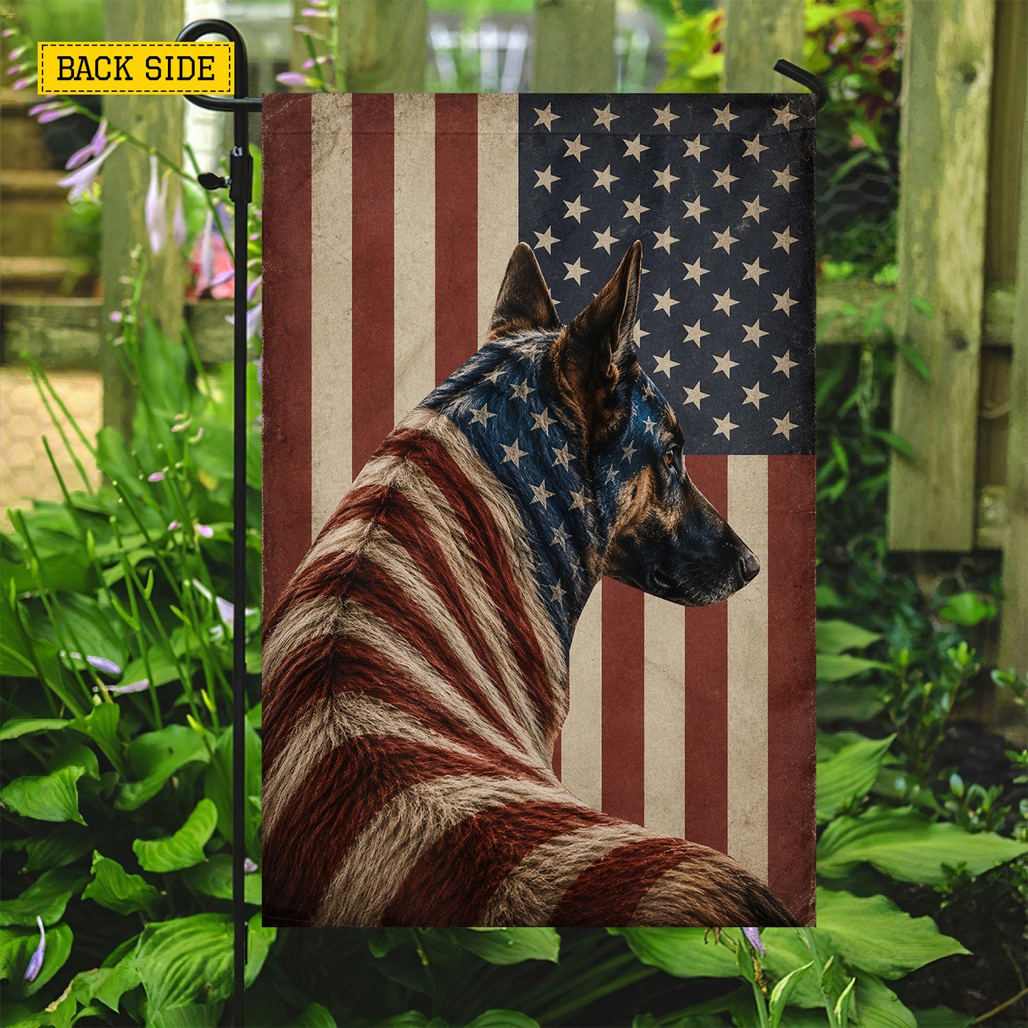July 4th German Shepherd Dog USA Garden Flag & House Flag, Freedom Stands Guard German Shepherd Dog Outdoor Decor, Independence Day Yard Flag Gift For German Shepherd Lover