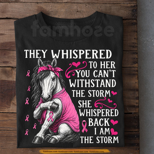 Horse Breast Cancer Awareness T-shirt, I Am The Storm Pink Ribbon Tees Gift For Horse Lover