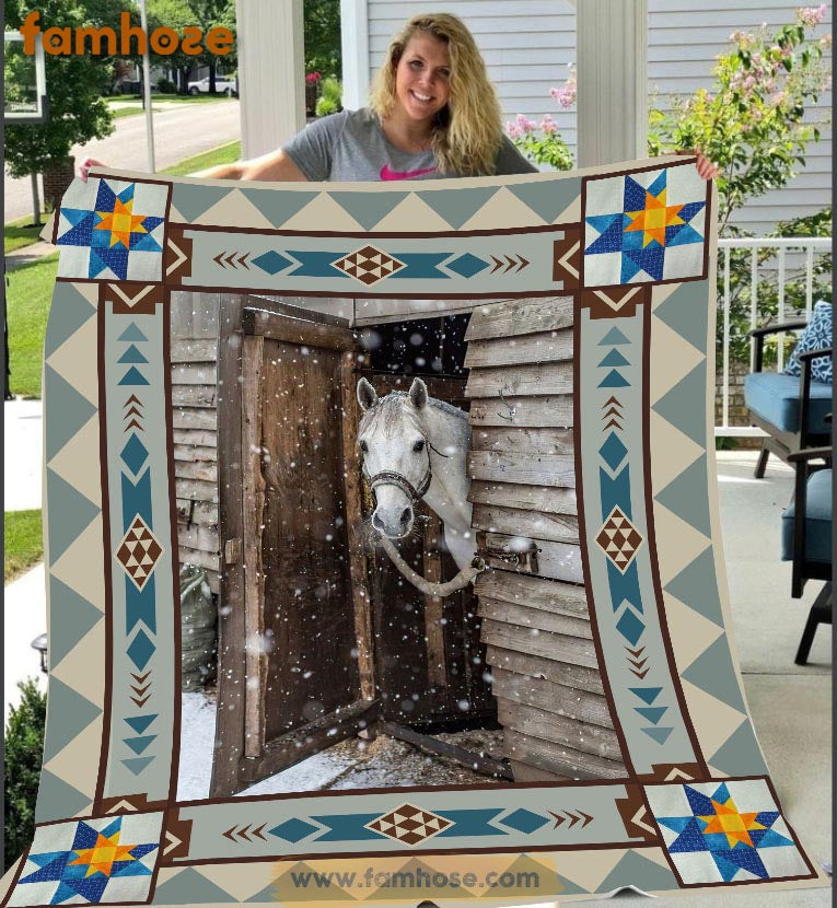 Horse Blanket, Horse Beside The Window With Snow Fleece Blanket - Sherpa Blanket Gift For Horse Lover