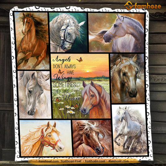 Horse Blanket, Angels Don't Always Have Wings Sometimes They Have Hooves Fleece Blanket - Sherpa Blanket Gift For Horse Lover