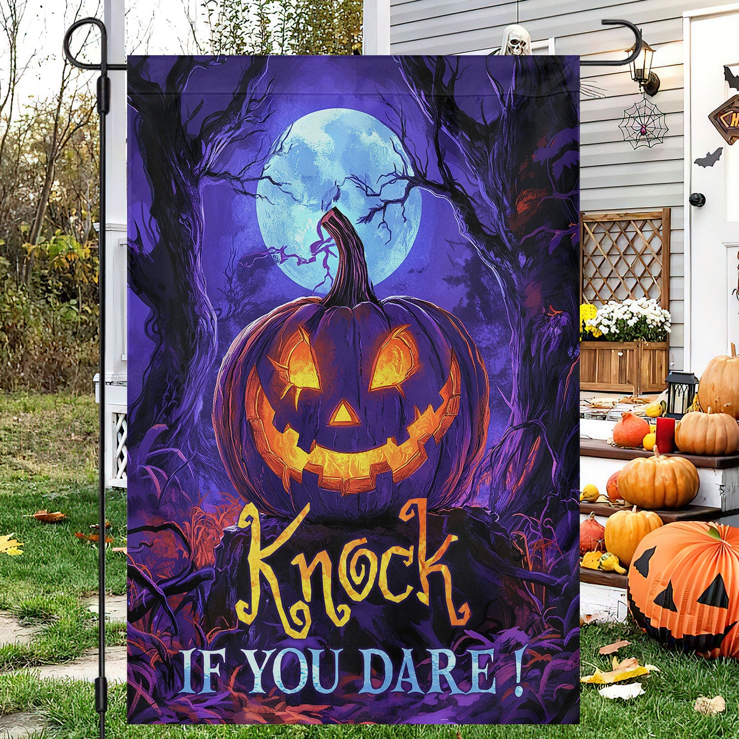 Halloween Jack-o’-lantern Flag House Flag, Knock If You Dare Yard Flag Spooky Season Gift For Jack-o’-lantern Lovers